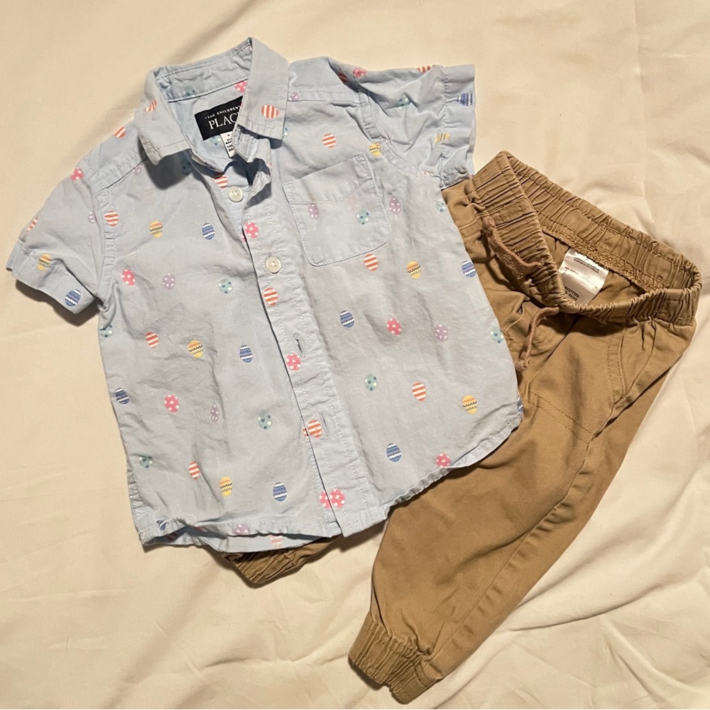 Infant short sleeve Easter button down and joggers